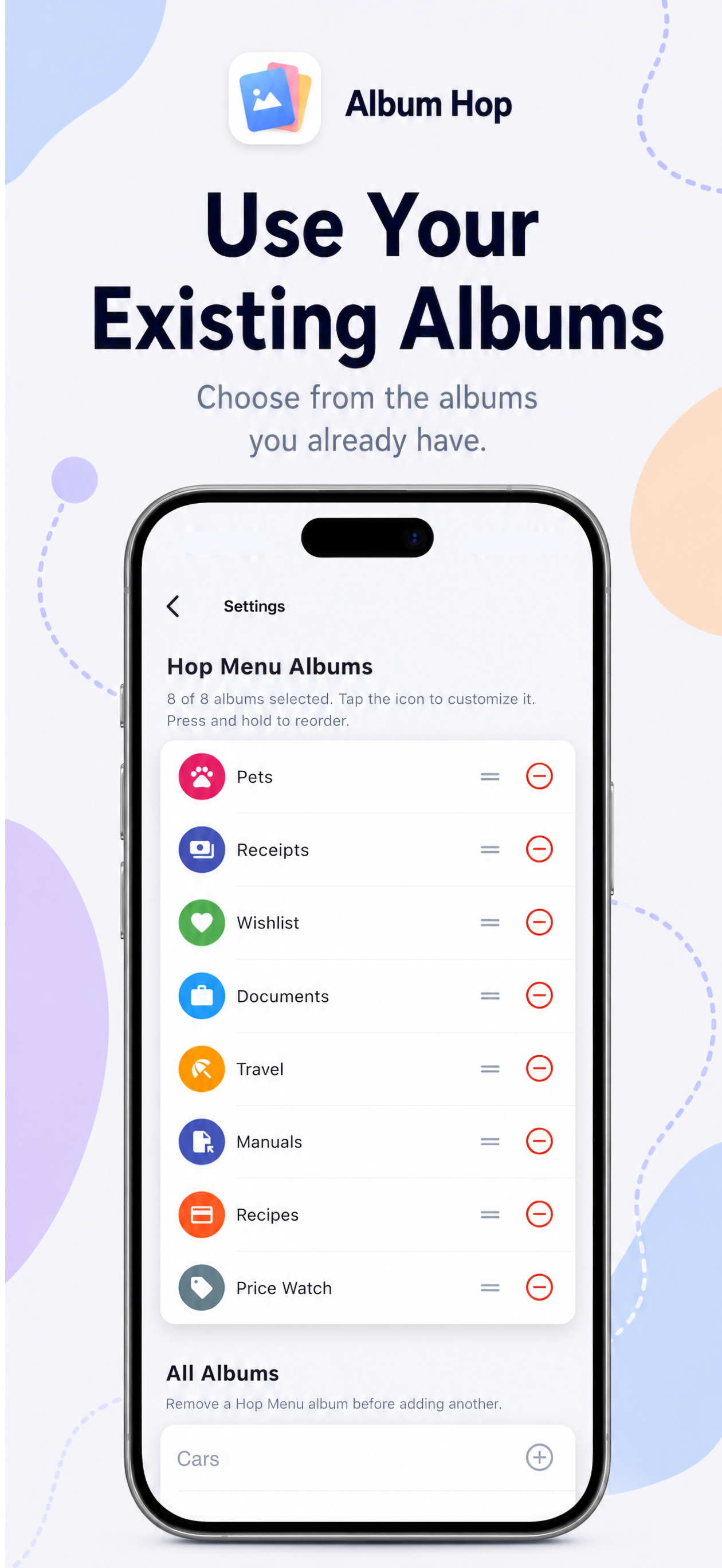Use Your Existing Albums feature screenshot from Album Hop